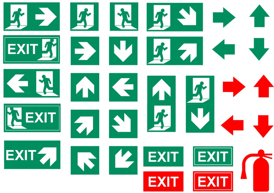 Escape Route Icons — Exit & Evacuation safety sign