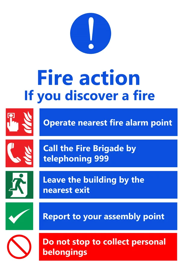 Fire Action Steps — Fire Safety safety sign