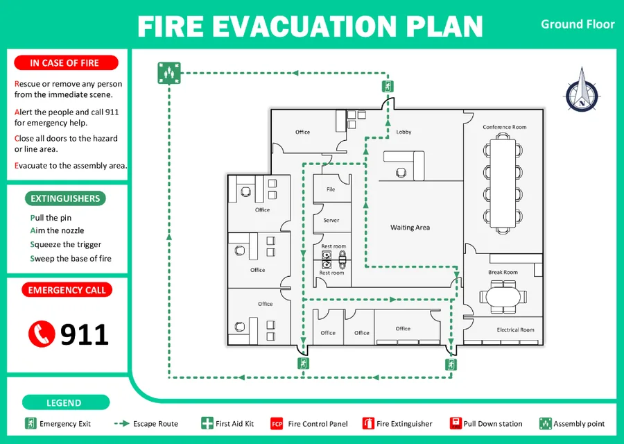 Fire Evacuation Plan — Exit & Evacuation safety sign
