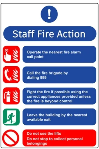 Staff Fire Action — Fire Safety safety sign