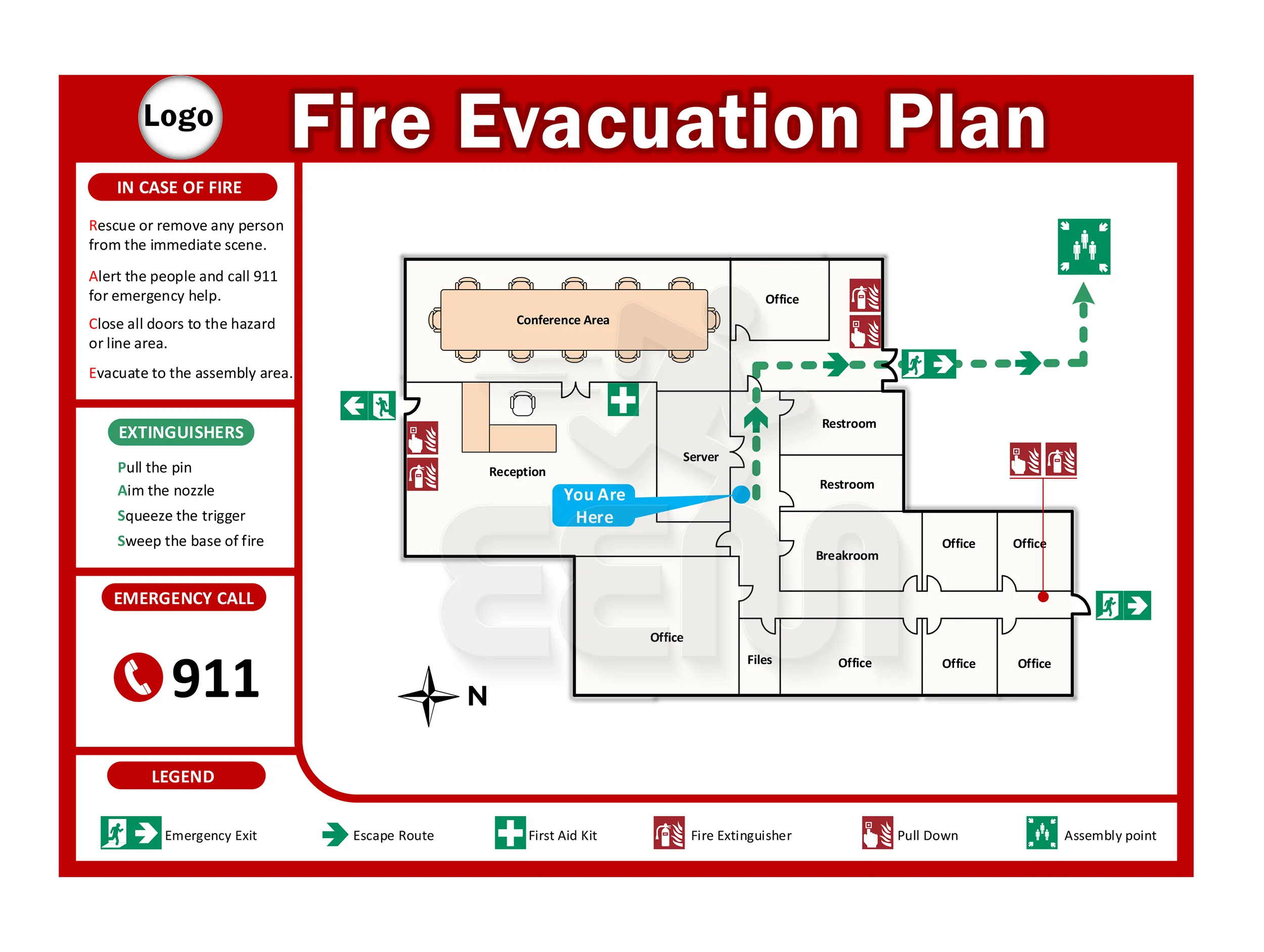 Evacuation Plan — Clear emergency evacuation plan designed for your safety.