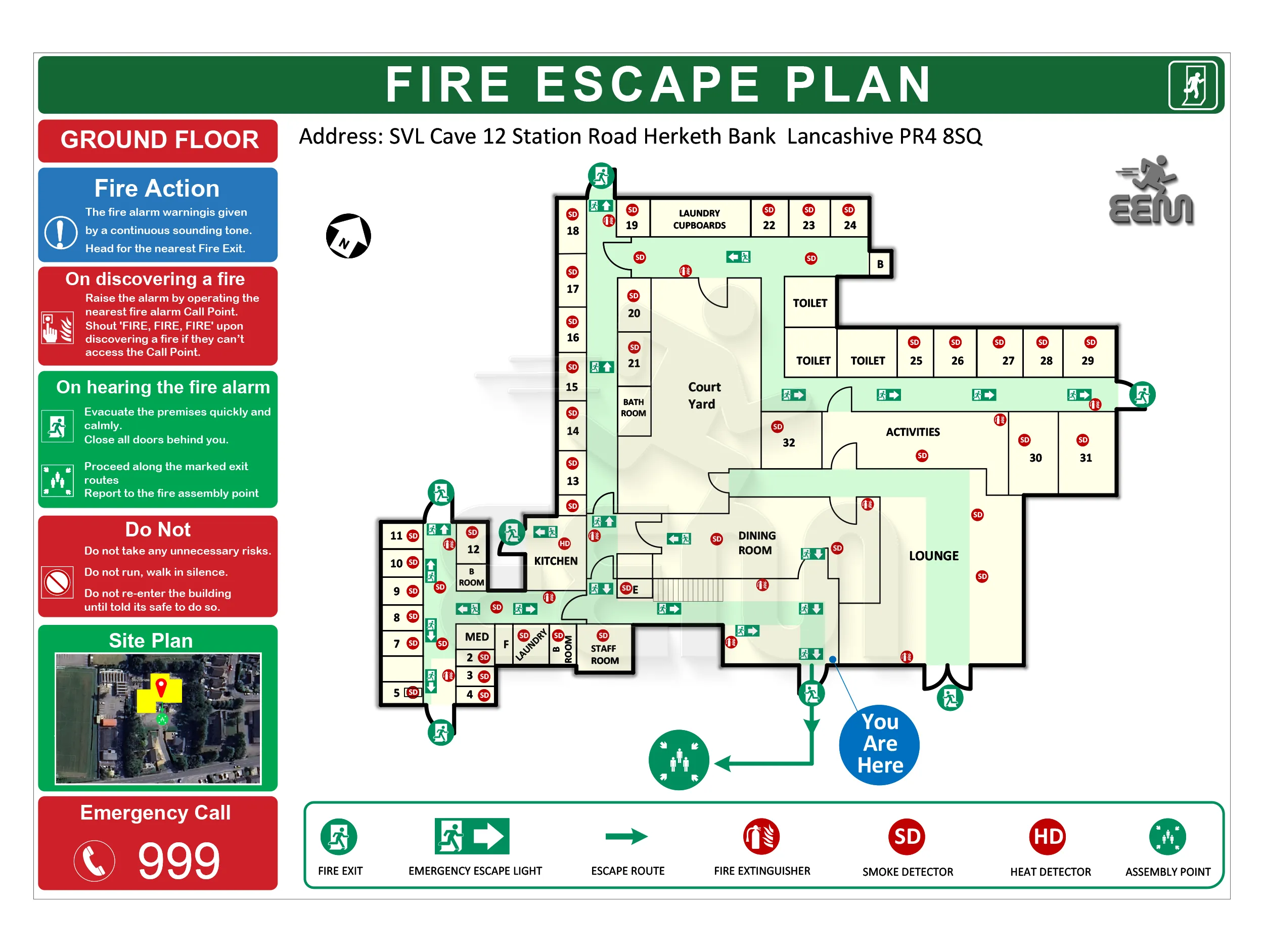 Fire Escape Plan — Custom fire escape plan with clear emergency exit routes.
